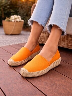 Soludos Orange Espadrille Flats Slip On Canvas Jute US 8 With Box